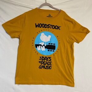 Woodstock 3 Days of Peace & Music Graphic T-Shirt Mens XL Mustard Yellow Dove